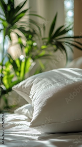 Morning Light Casts Soft Shadows on a Pillow in a Cozy Bedroom With a Touch o...