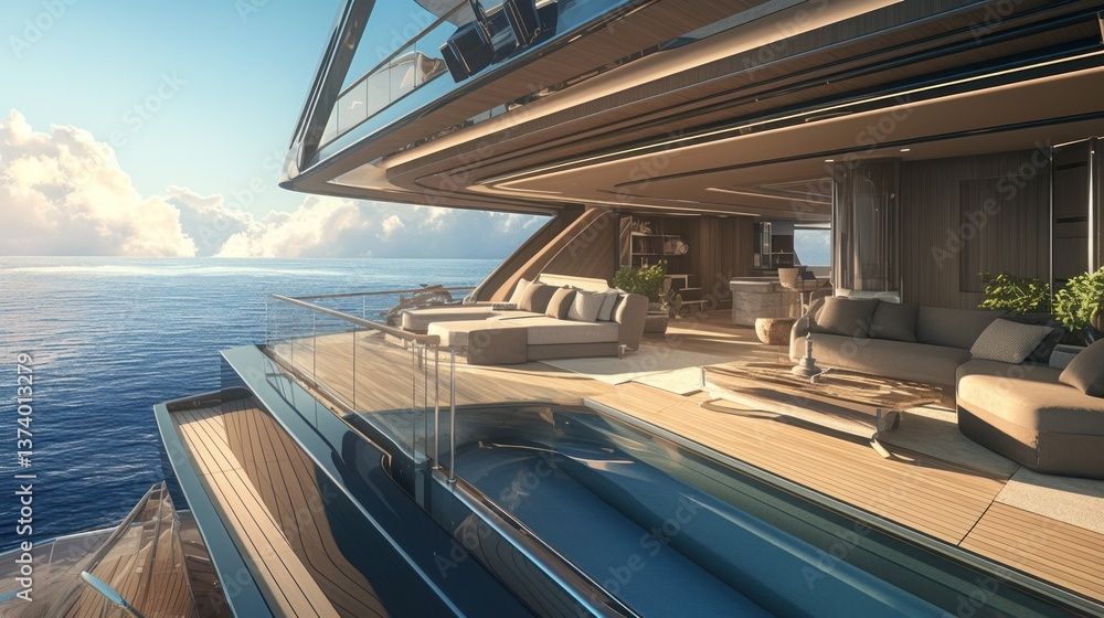 Fototapeta premium Luxury yacht deck sunset ocean view relaxation