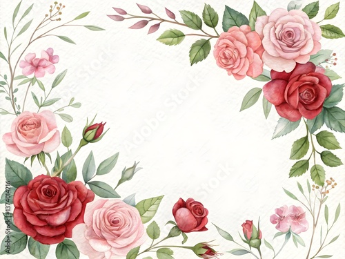 Beautiful Floral Border with Roses and Greenery
