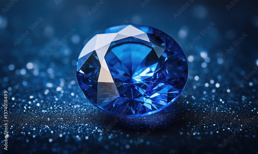 Stunning blue diamond on sparkling blue background with bokeh effect Stunning blue diamond on sparkling blue background with bokeh effect