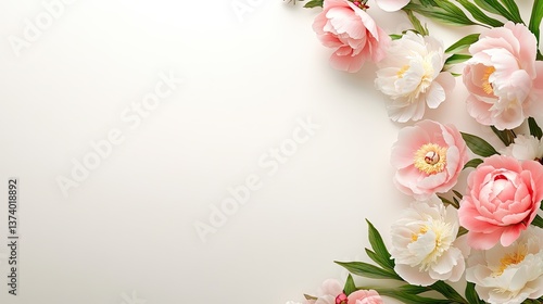 A lush peony border with soft pink and cream hues, perfect for greeting cards, floral marketing materials, or seasonal decor designs.