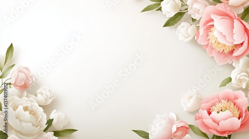 A lush peony border with soft pink and cream hues, perfect for greeting cards, floral marketing materials, or seasonal decor designs.