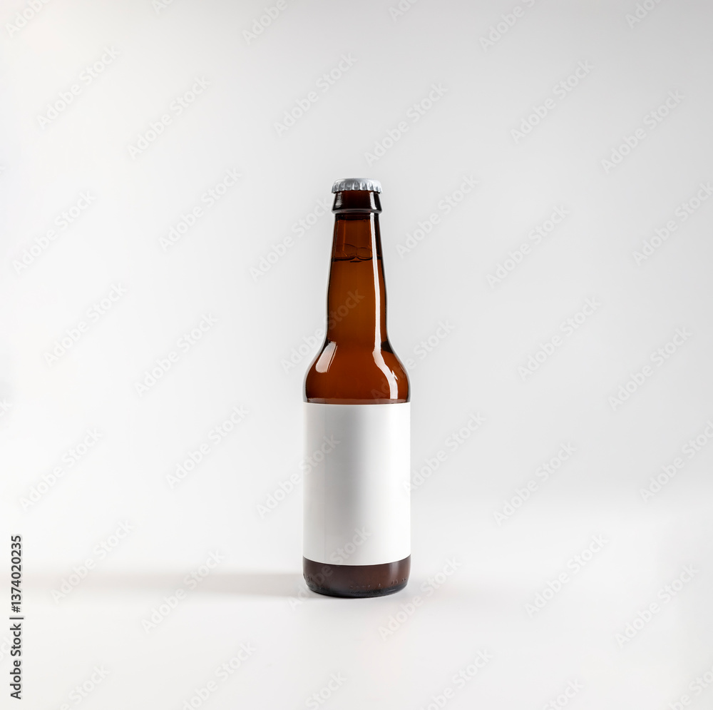 Mockup of 330ml amber beer bottle, on white background with copyspace, real photo Mockup of 330ml amber beer bottle, on white background with copyspace, real photo