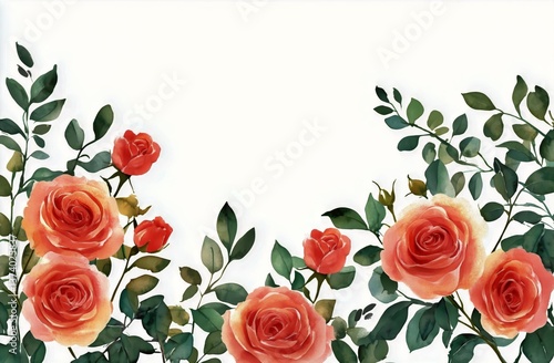 Beautiful Watercolor Roses and Greenery Border Design Suitable for Invitation...
