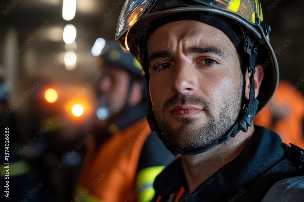 The portrait of a confident firefighter stands in a fire station, emphasizing readiness and commitment to protect and serve the community during emergencies. The portrait of a confident firefighter stands in a fire station, emphasizing readiness and commitment to protect and serve the community during emergencies.