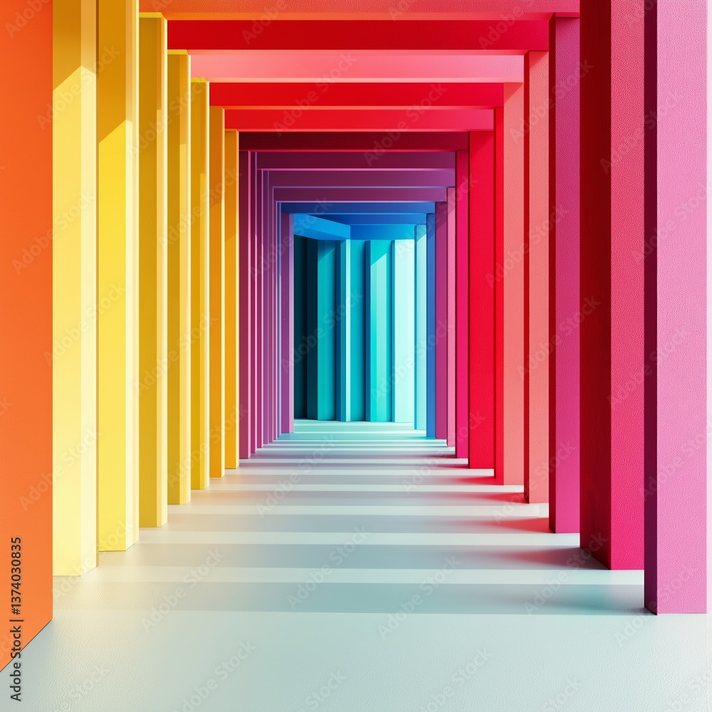 A tunnel of colorful walls creating an immersive visual experience. A tunnel of colorful walls creating an immersive visual experience.
