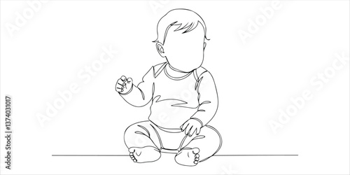 baby sitting on floor continuous single line art drawing sketch on white background