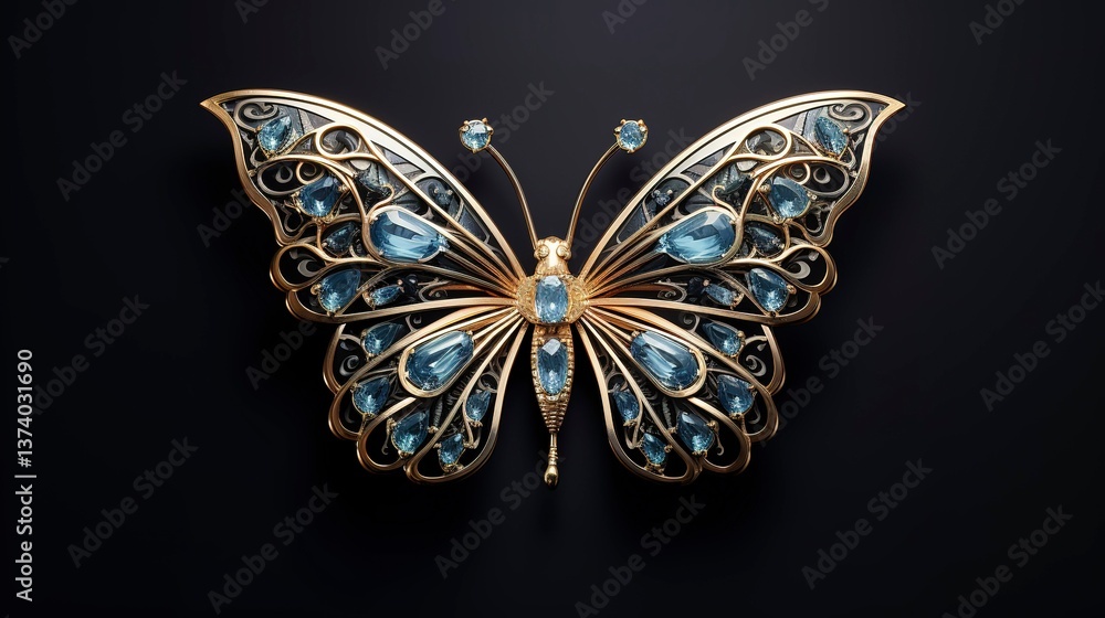 Fototapeta premium A photo of a butterfly-shaped brooch.