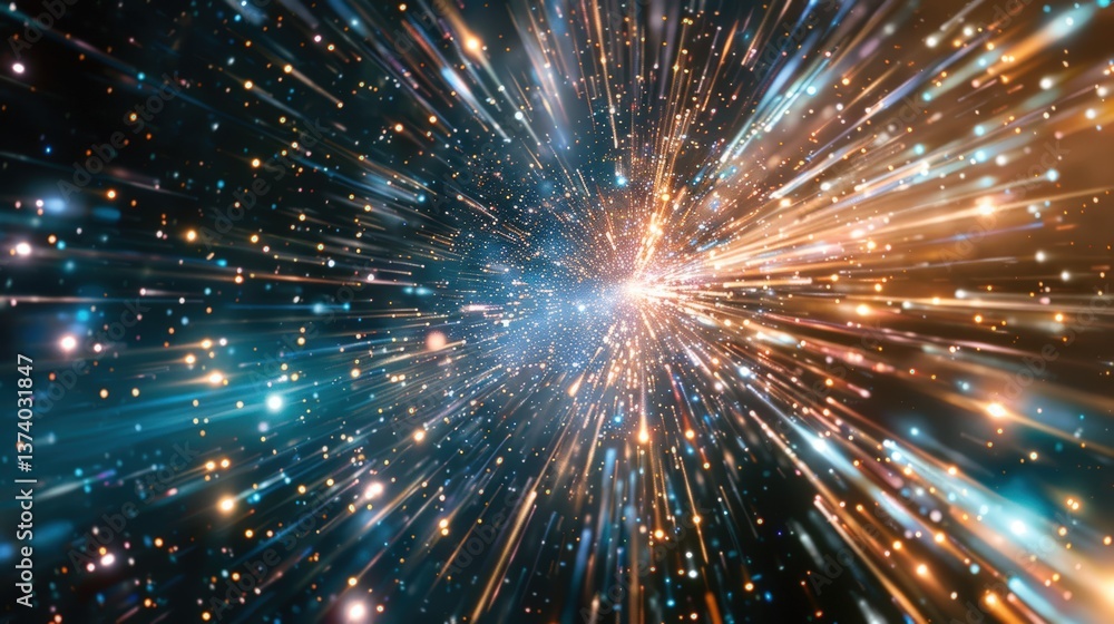 Vivid cosmic explosion with bright particles Vivid cosmic explosion with bright particles