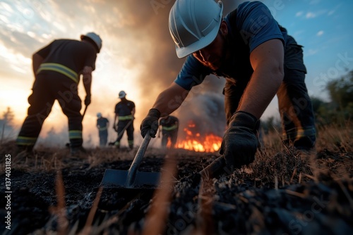 Wallpaper Mural Firefighters work tirelessly to combat a raging wildfire as smoke billows into the sky, highlighting their bravery and dedication to protecting the land and community. Torontodigital.ca
