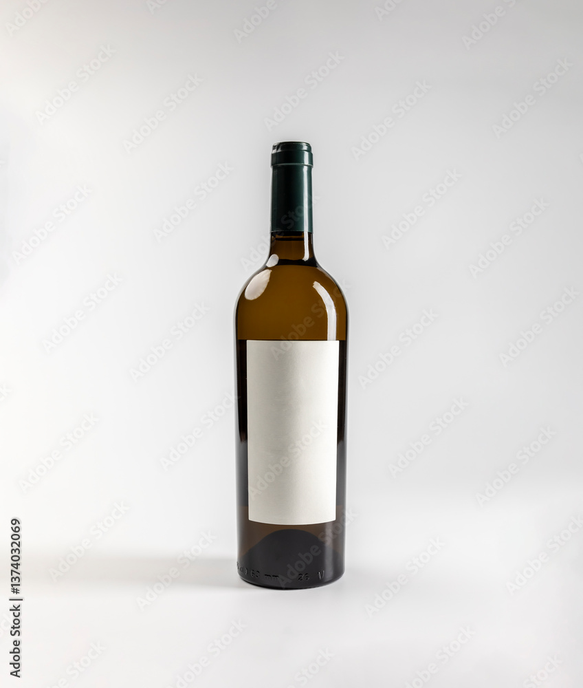 Mockup of amber bottle of white garnacha wine, on white background with copyspace, 750 ml, real photo Mockup of amber bottle of white garnacha wine, on white background with copyspace, 750 ml, real photo