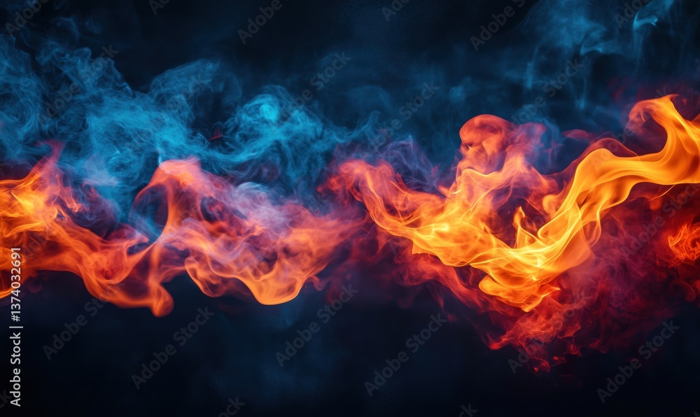 Vibrant Flames and Smoke in Blue and Orange Colors for Dynamic Visual Effects Vibrant Flames and Smoke in Blue and Orange Colors for Dynamic Visual Effects