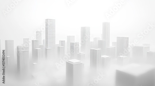 minimalist city with a lot of white but with a pearlescent and iridiscent touch really subtle but really futuristic and clean hiperrealistic, add blur effects and some parts 