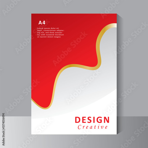Red brochure design with abstract shape and gold line, book cover design, annual report. flyer template, Poster, catalog. Simple sale leaflet for promotion, magazine. Vector eps 10