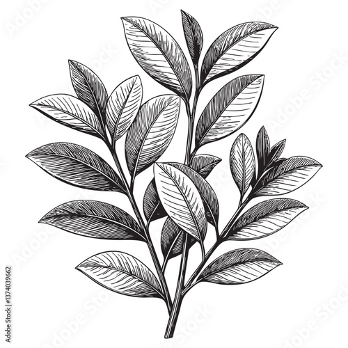 leaf branch engraving vector illustration
