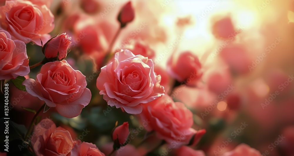 Beautiful Pink Roses Bloom in a Sunny Garden Showcasing Vibrant Colors in Springtime Beautiful Pink Roses Bloom in a Sunny Garden Showcasing Vibrant Colors in Springtime