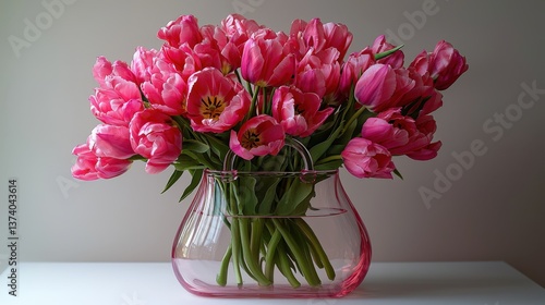 Wallpaper Mural Elegant bouquet of fresh pink tulips in a glass handbag-shaped vase Torontodigital.ca
