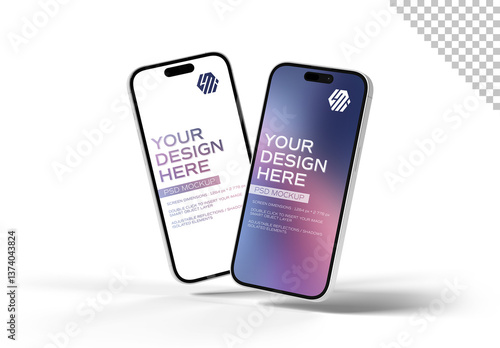 Two Floating Clay Mobile Phones On White Background Mockup