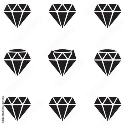 Diamond Icon set Silhouette Vector Black. with white background