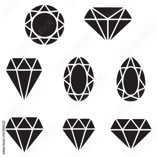 Diamond Icon set Silhouette Vector Black. with white background
