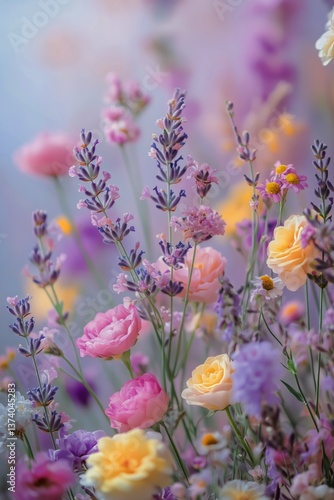 Colorful Wildflowers Blooming in a Soft Sunset Glow in a Serene Meadow