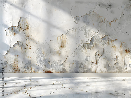 Minimalist white broken wall  background.