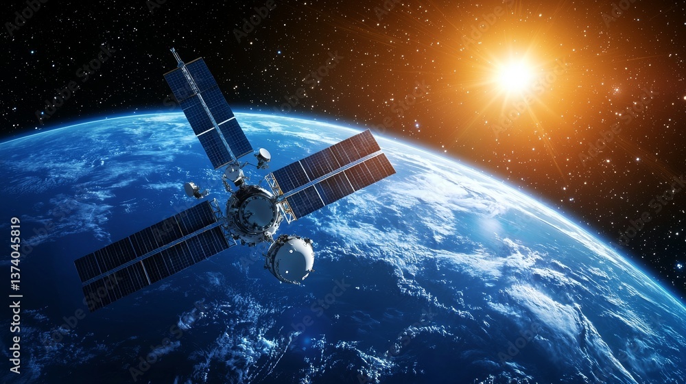 A state-of-the-art space station with a futuristic design orbits the Earth, showcasing visionary technology in an otherworldly setting A state-of-the-art space station with a futuristic design orbits the Earth, showcasing visionary technology in an otherworldly setting