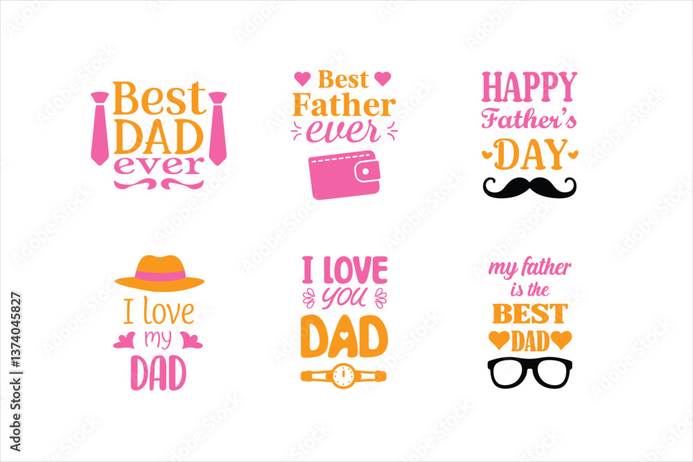 Fototapeta premium Set of Happy Father's Day Typography on White Background