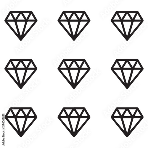 Diamond Icon set Silhouette Vector Black. with white background