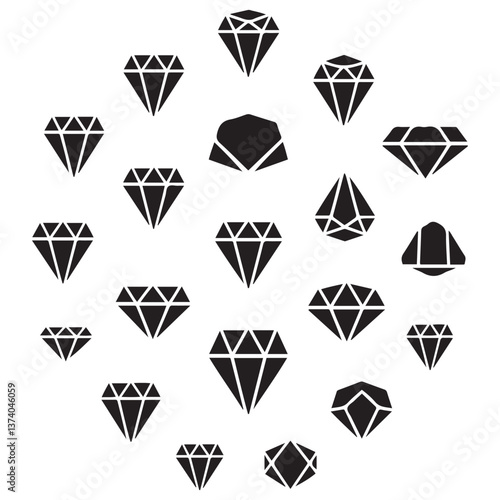 Diamond Icon set Silhouette Vector Black. with white background