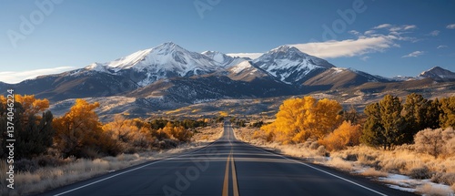 Fototapeta Naklejka Na Ścianę i Meble -  Autumn road trip adventure rocky mountains scenic landscape nature