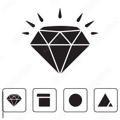 Diamond Icon set Silhouette Vector Black. with white background
