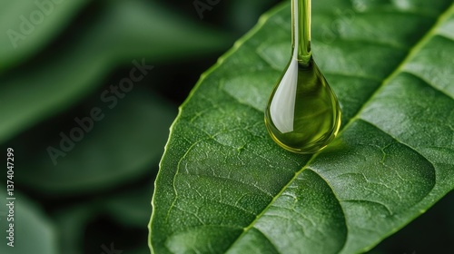Artistic drop of neem oil falling onto a leaf, symbolizing holistic care