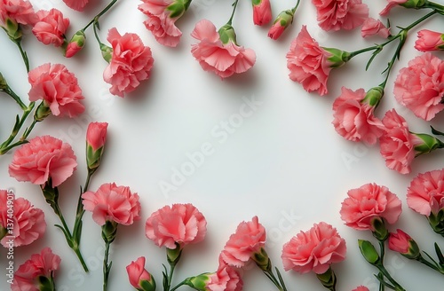 Pink Carnations Arranged in a Circular Pattern on a Light Background