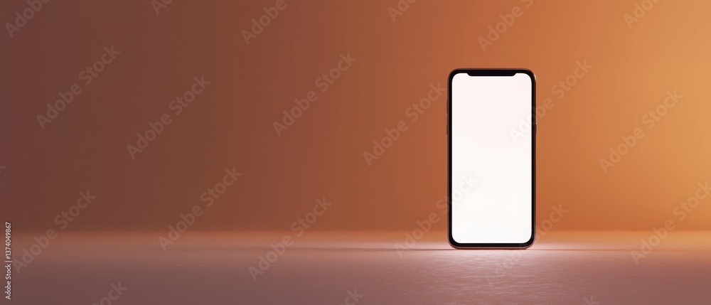 3d rendering of a smartphone with a blank screen. the phone is positioned in the center of the image, with the screen facing towards the right side of the frame.