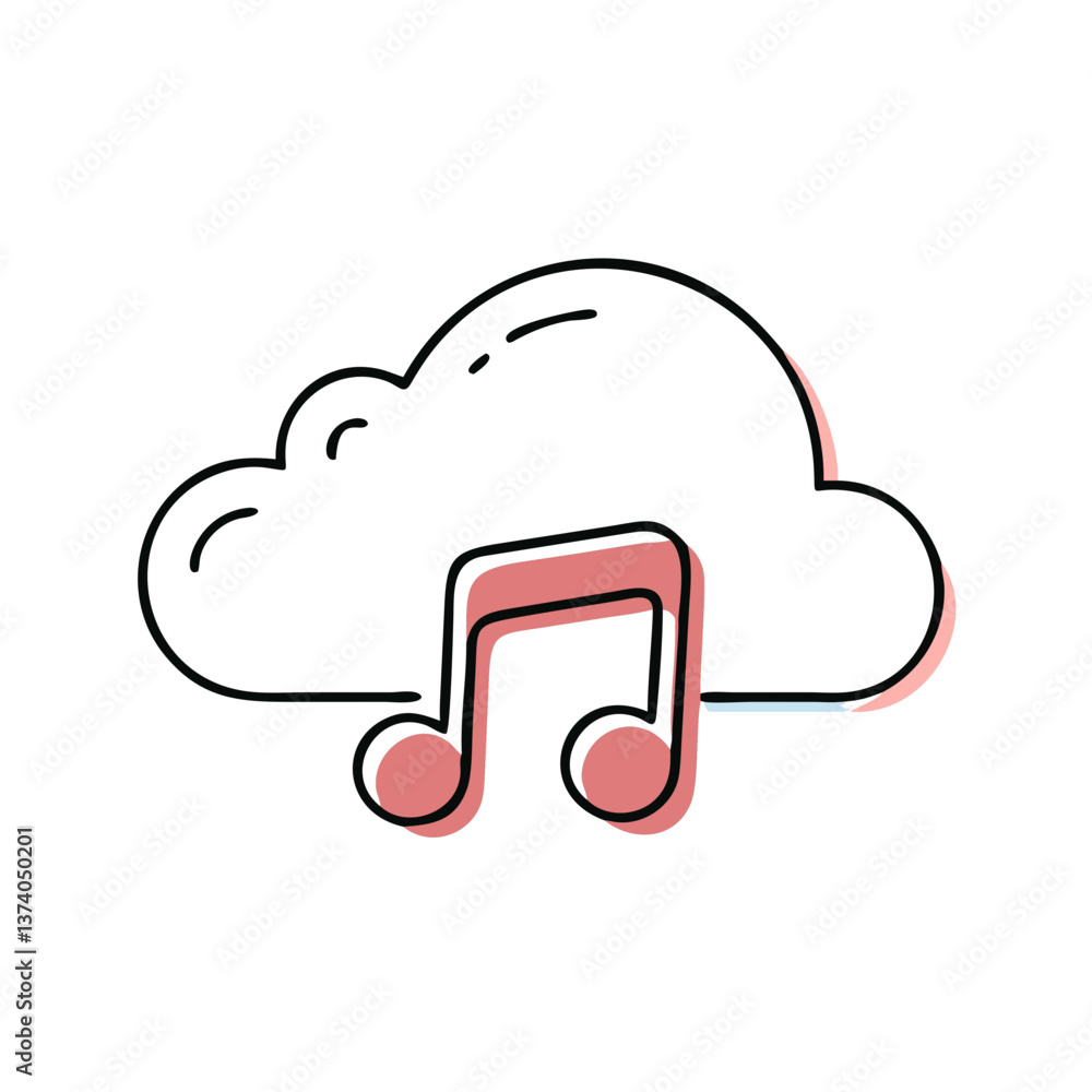 Cloud music storage icon with notes, essential design for music lovers and digital storage solutions Cloud music storage icon with notes, essential design for music lovers and digital storage solutions