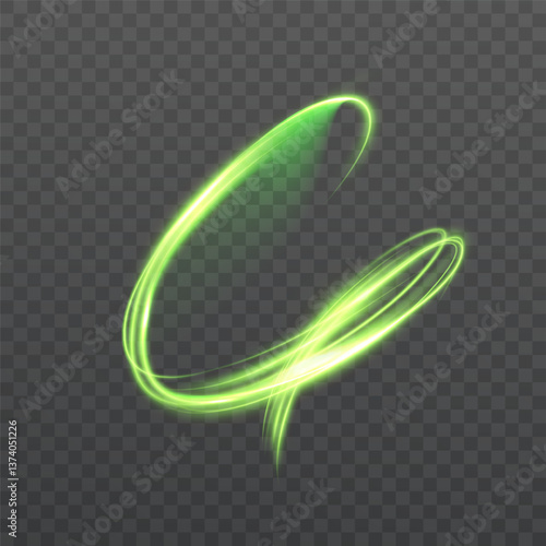 A vibrant green light swirl with a magical glow for fantasy visuals, nature inspired effects or witchy designs.