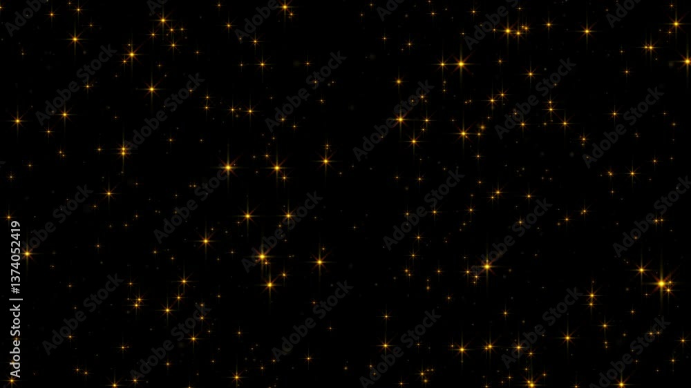 Abstract loop animation flickering glow gold star particles flying on ...