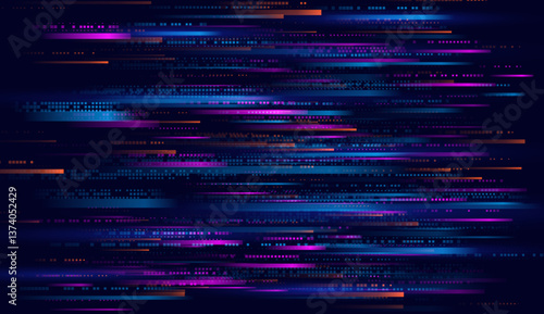 Glitchy background featuring abstract noise effects, video error damage, and stylized corrupted data lines. This modern design offers a dynamic and chaotic visual aesthetic.