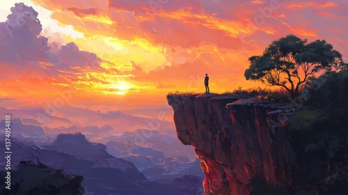 A high-ranking executive sits poised on a rocky outcropping, scanning the vast expanse below with an air of self-assurance, exemplifying the forward-thinking and perceptive outlook necessary for