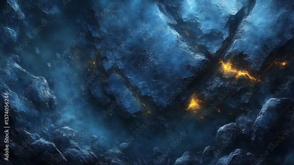 Dark Blue Mountains With Glowing Lava Cracks Dark Blue Mountains With Glowing Lava Cracks