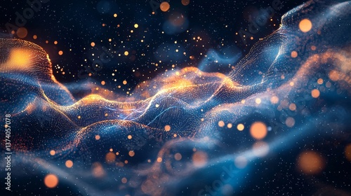 A futuristic technological interface featuring concentric circles and illuminated by orange and blue lights represents cybersecurity in an abstract background