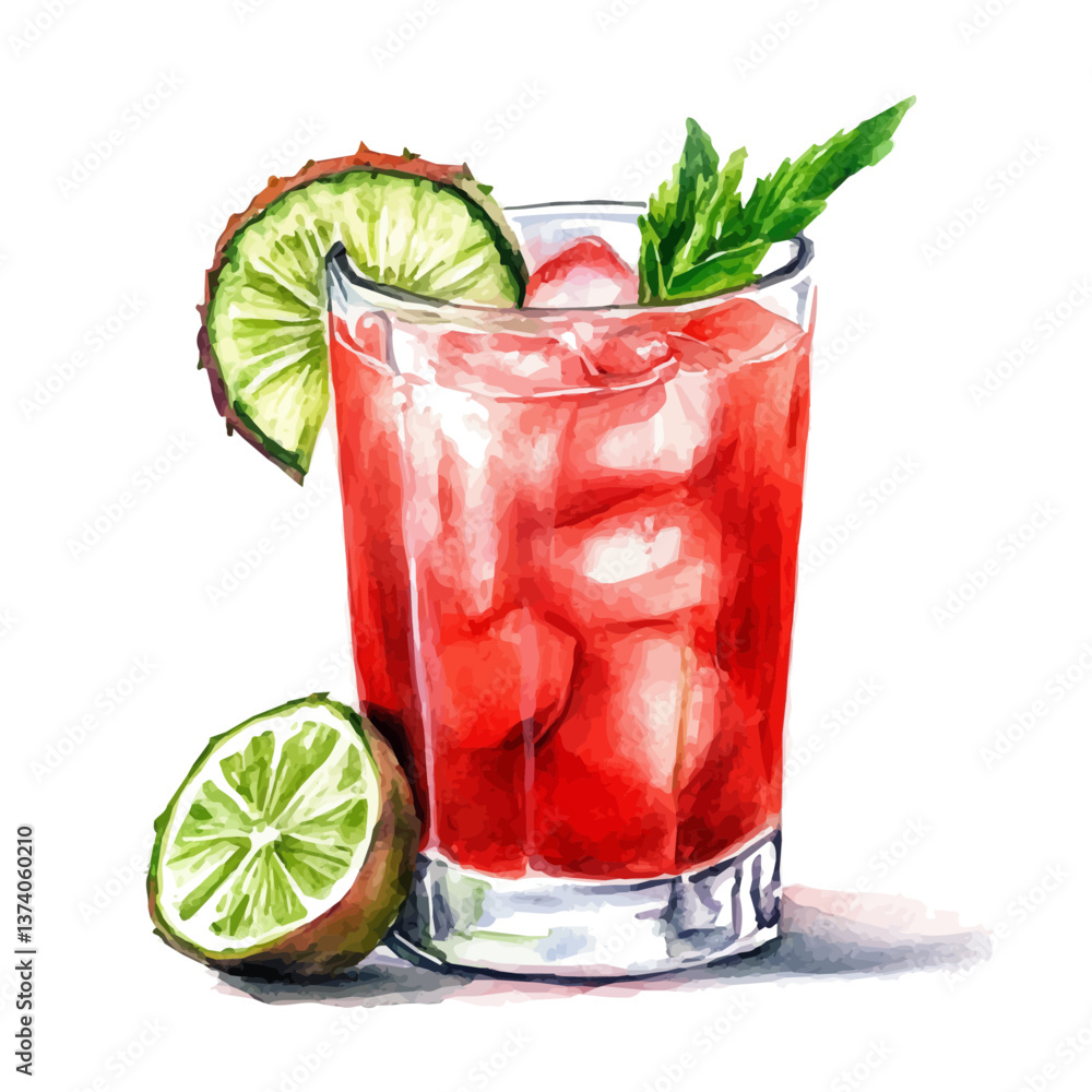 A watercolor vector of agua fresca, isolated on a white background. Agua fresca vector.

