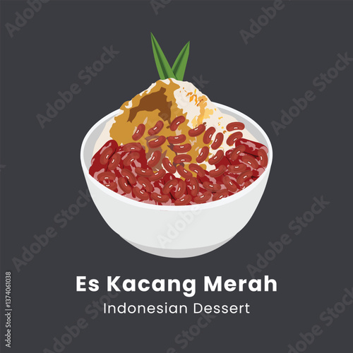 Vector illustration of red bean ice or es kacang merah indonesian dessert