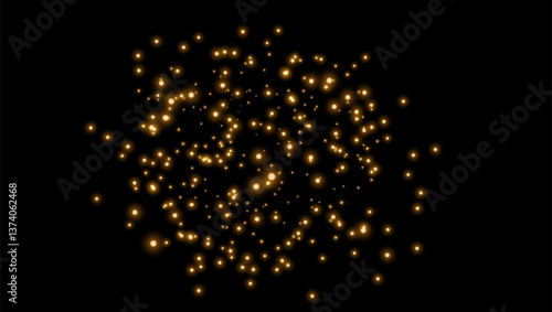 Gold sparks and stars shine with special light.