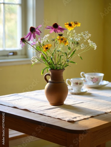 Wallpaper Mural Freshly picked flowers in a rustic vase on a kitchen table during afternoon sunlight Torontodigital.ca