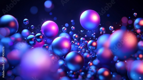 A 3D cartoon rendering of a glowing galaxy with blue circles and planets in a starry sky is showcased in a dark retro futuristic art neon abstraction background