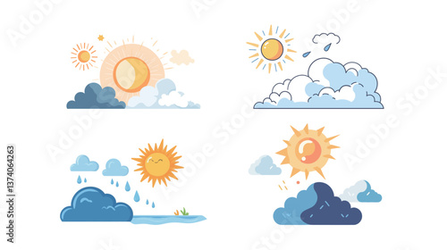 Cloud and Sun Weather Observation Vector Graphic Design for Meteorological and Atmospheric Concepts