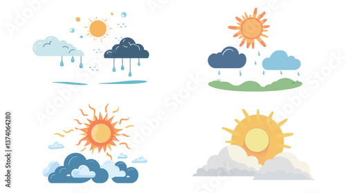 Cloud and Sun Weather Observation Vector Graphic Design for Meteorological and Atmospheric Concepts
