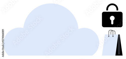 Cloud icon with padlock and shopping bags highlighting online security, data encryption, and safe e-commerce. Ideal for data protection, privacy, cloud solutions, cybersecurity, online shopping